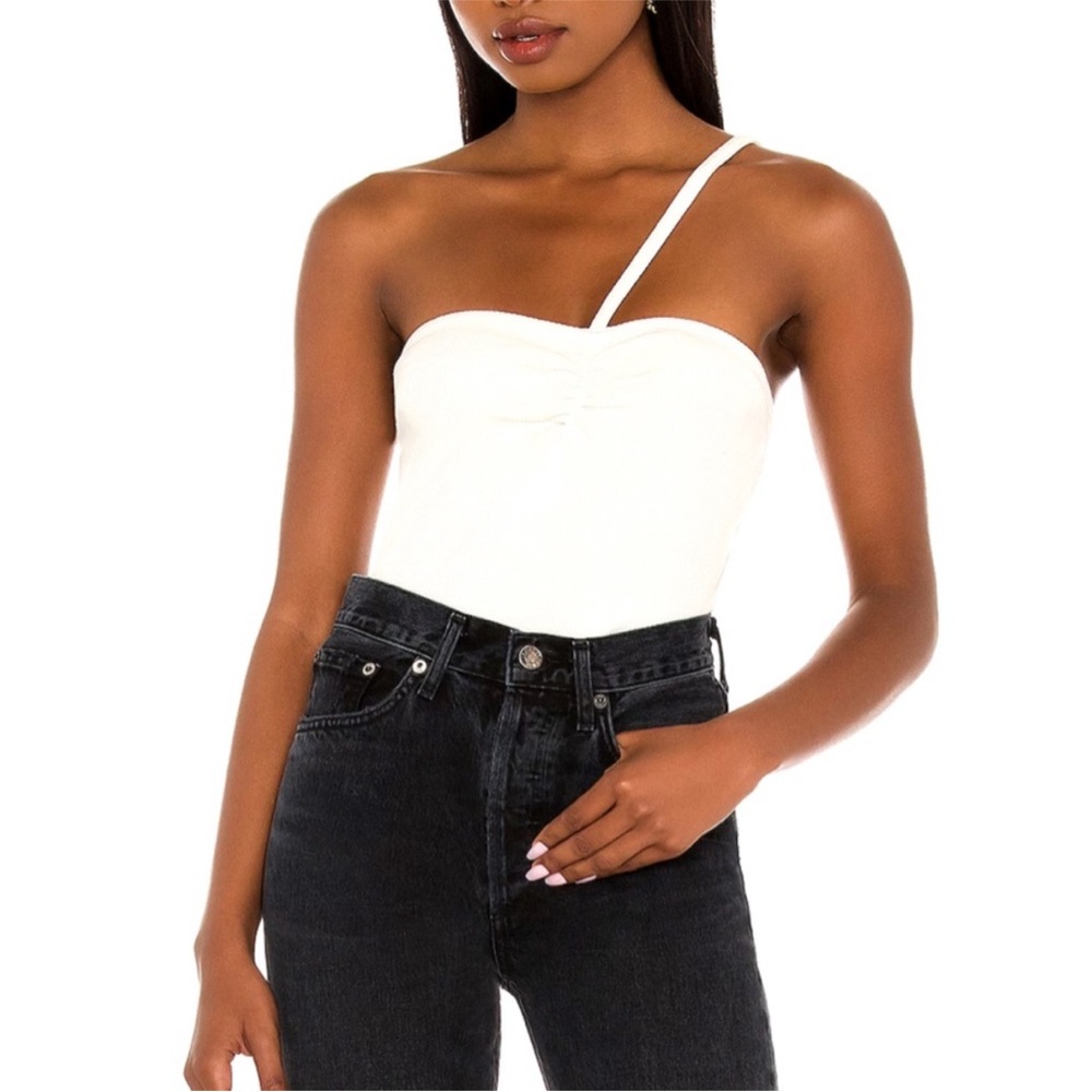 Agolde Lola Gathered Front Tank Cream Ribbed Asymmetrical Top Size Large